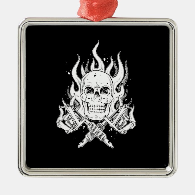 Cool Classic Elegant Black White Skull tattoo Metal Tree Decoration (Front)