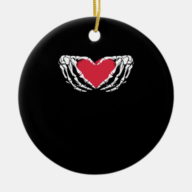 Cool Classic Funny Skeleton Hands Heart - Valentin Ceramic Tree Decoration (Front)