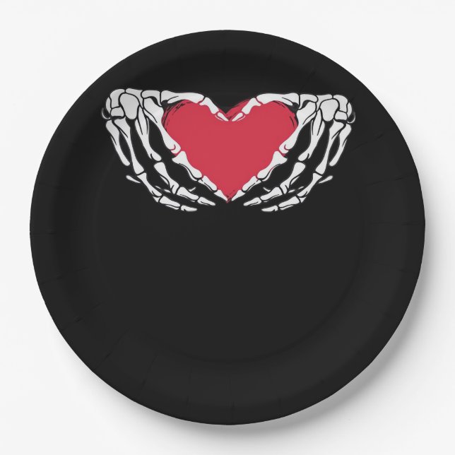 Cool Classic Funny Skeleton Hands Heart - Valentin Paper Plate (Front)