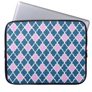 Cool, classic, modern, trendy pink and navy blue laptop sleeve