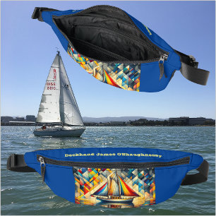 Cool Classic Sailboat, Abstract Geometric Pattern Bum Bags