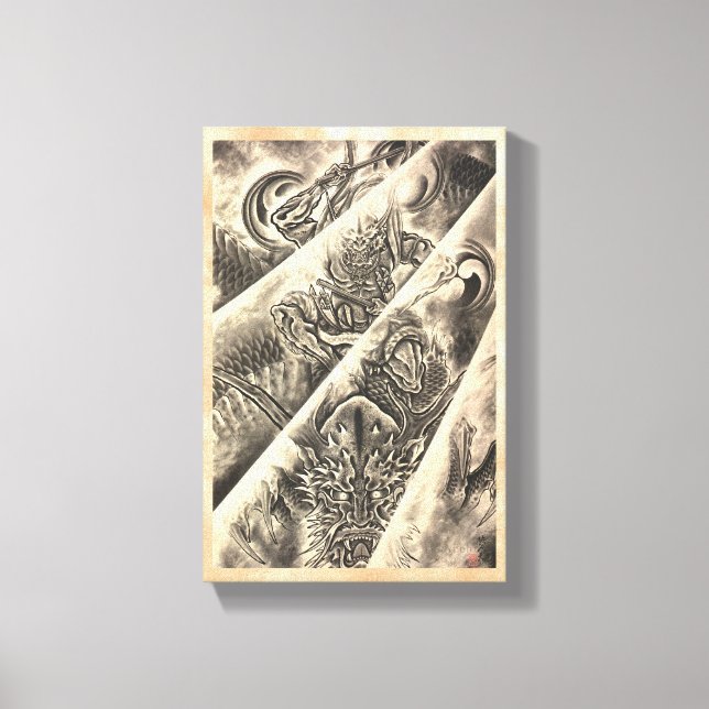 Cool classic vintage japanese demon ink tattoo canvas print (Front)