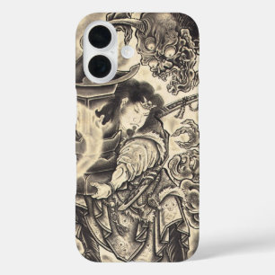 Cool classic vintage japanese demon ink tattoo iPhone 16 case