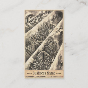 Cool classic vintage japanese demon tattoo art business card