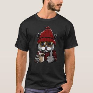 Cool Coffee Cat Vintage Cat Graphic Retro Cat T-Shirt