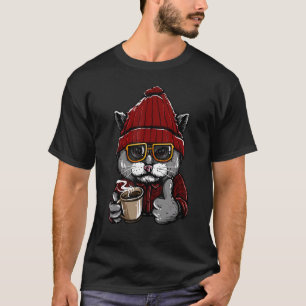 Cool Coffee Cat Vintage Cat Graphic Retro Cat T-Shirt