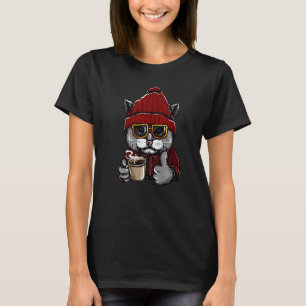 Cool Coffee Cat Vintage Cat Graphic Retro Cat T-Shirt