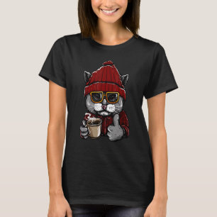 Cool Coffee Cat Vintage Cat Graphic Retro Cat T-Shirt
