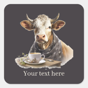 Cool coffee cow add text square sticker