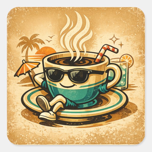 Cool Coffee Cup with Sunglasses Square Sticker (Front)
