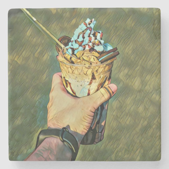 Cool cold freezing ice cream stone coaster (Front)