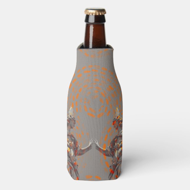 Cool collage of sculptures and orange circles bottle cooler (Bottle Front)