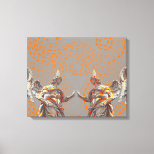 Cool collage of sculptures and orange circles canvas print