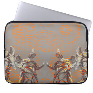 Cool collage of sculptures and orange circles laptop sleeve