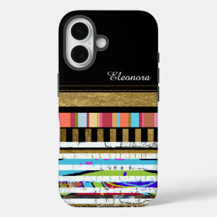 Cool Color Stripes with Her Name Custom iPhone 16 Case