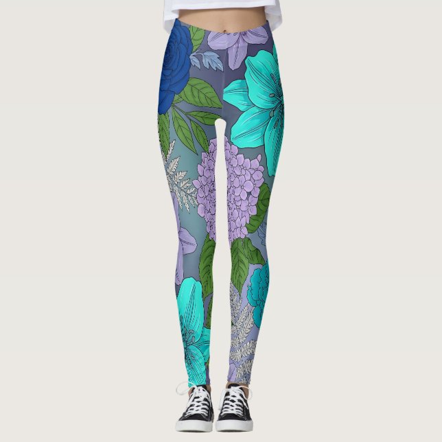 Cool colored Floral Leggings (Front)