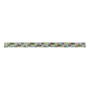 Cool Colorful Cats in Quilt Squares Satin Ribbon