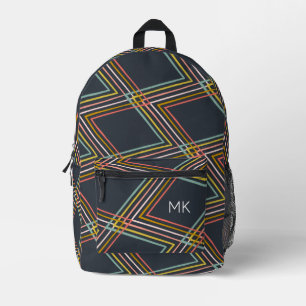 Cool Colorful Geometric Pattern Monogram Initials Printed Backpack