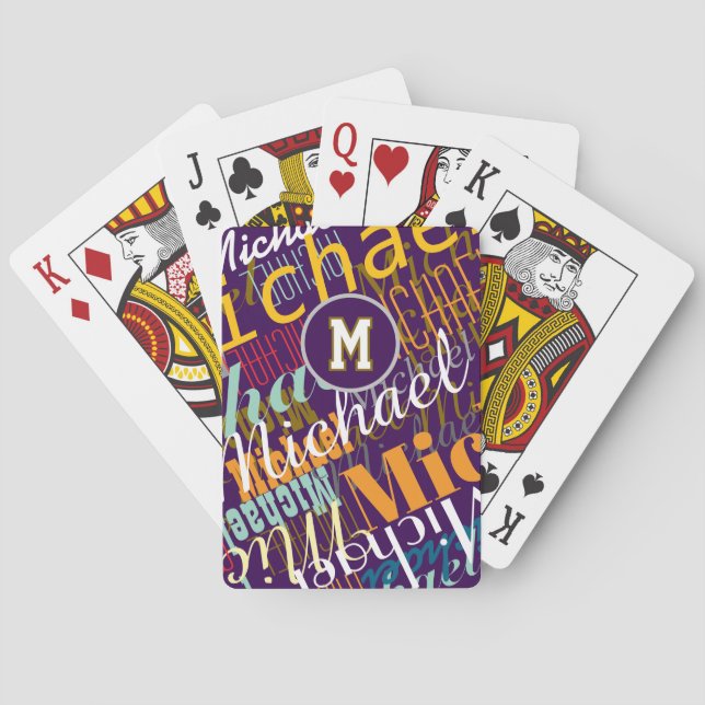 Cool Colorful Names Monogrammed Playing Cards (Back)