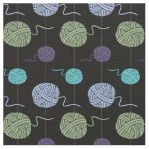 Cool Colors Yarn Ball String Pattern Black Fabric