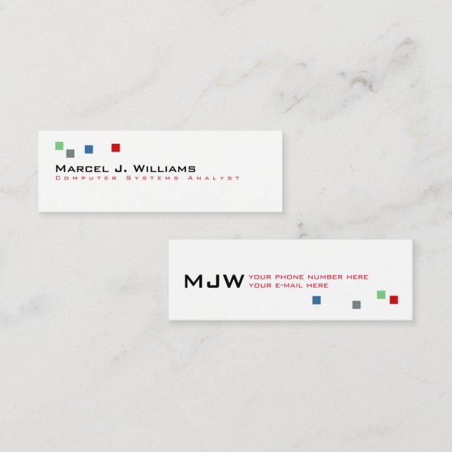 cool colour pixels modern professional white mini business card (Front/Back)