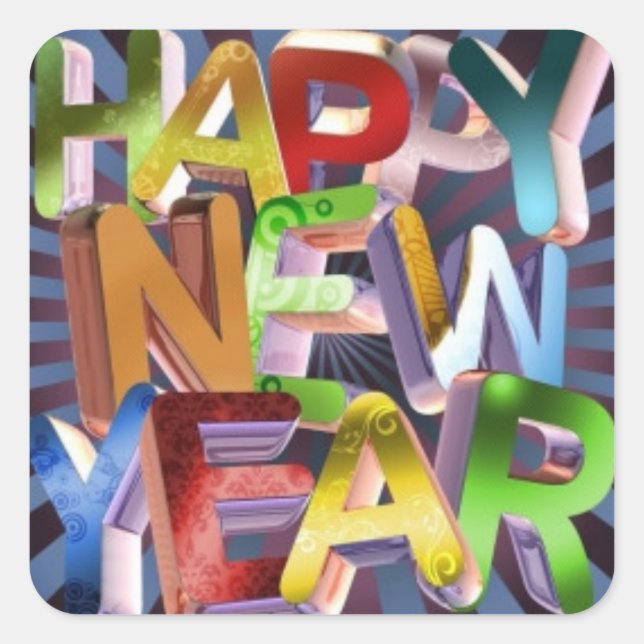 cool coloured happy new year stickers (Front)