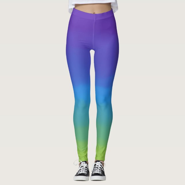 Cool coloured ombre leggings purple to green. (Front)