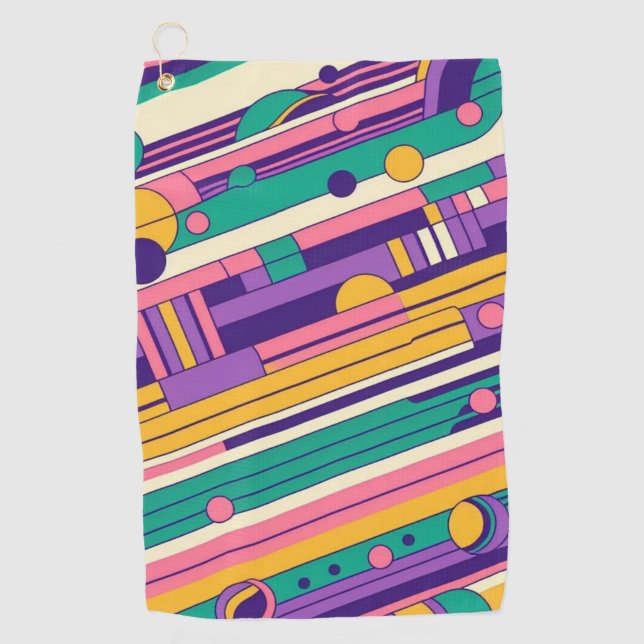Cool, colourful 80s/90s retro designed golf towel (Front)