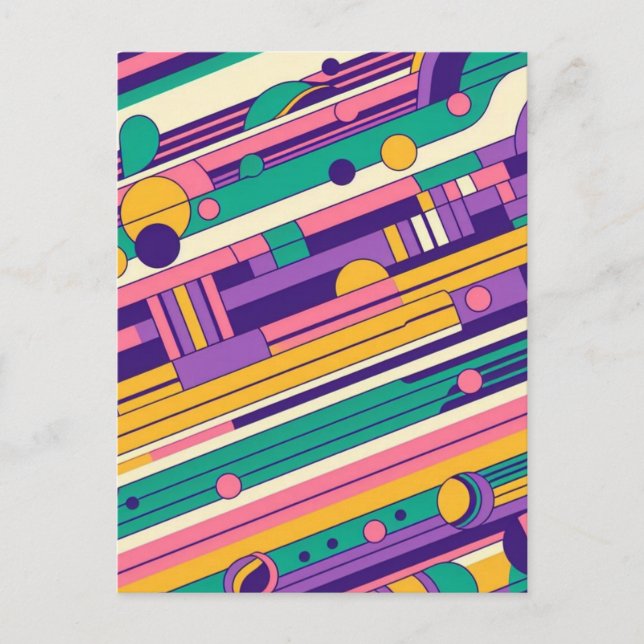 Cool, colourful 80s/90s retro designed holiday postcard (Front)