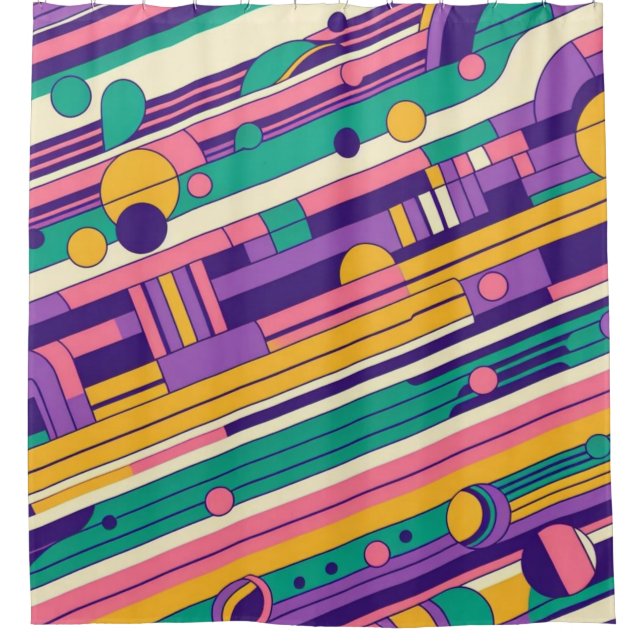 Cool, colourful 80s/90s retro designed shower curtain (Front)