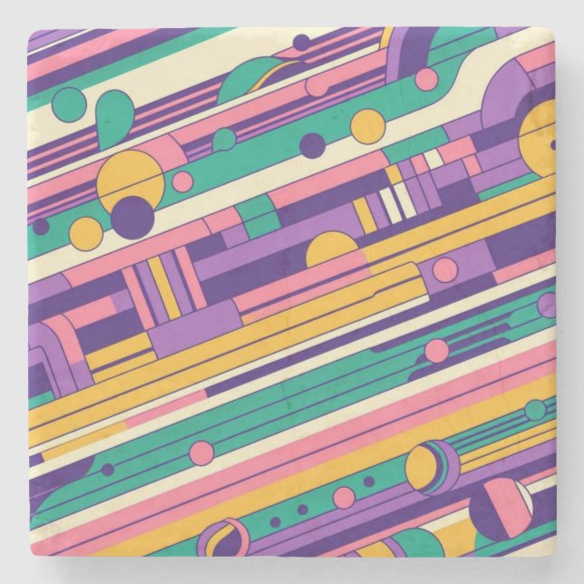 Cool, colourful 80s/90s retro designed stone coaster (Front)