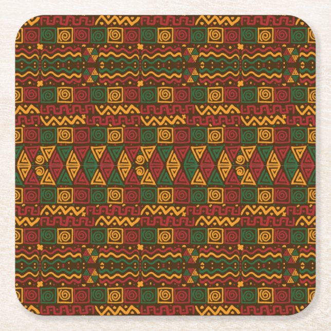 Cool & Colourful African Style Art Drawing Square Paper Coaster (Front)