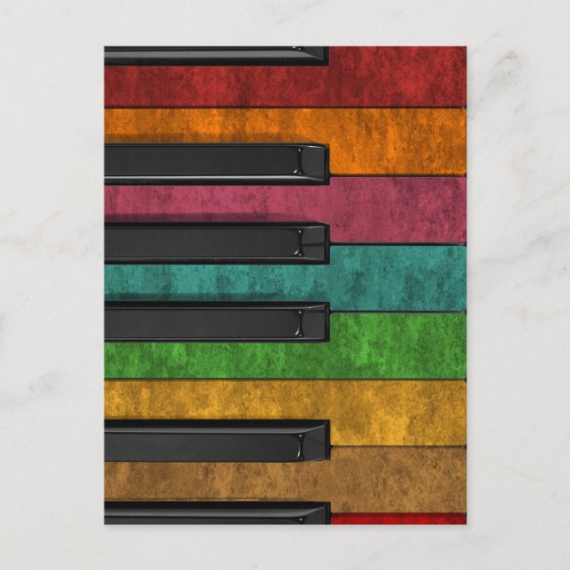 Cool colourful antique grunge effect piano postcard (Front)