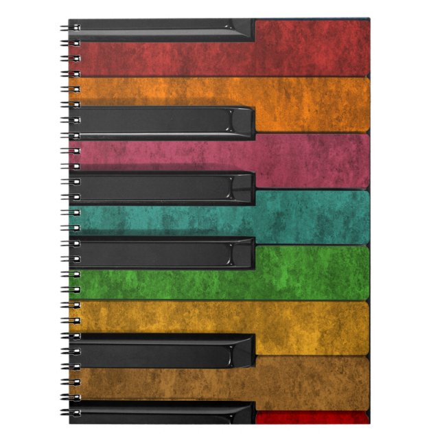 Cool colourful antique grunge effect piano spiral notebook (Front)