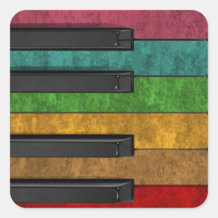Cool colourful antique grunge effect piano square sticker