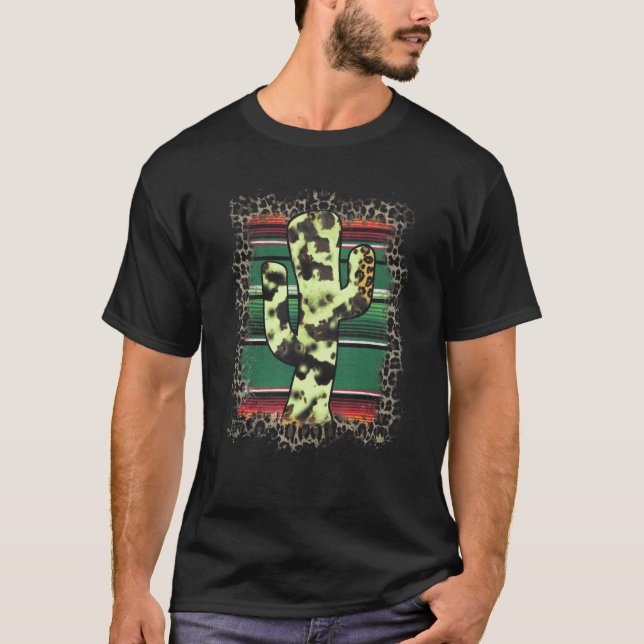 Cool Colourful Cactus Serape Print Leopard Pattern T-Shirt (Front)