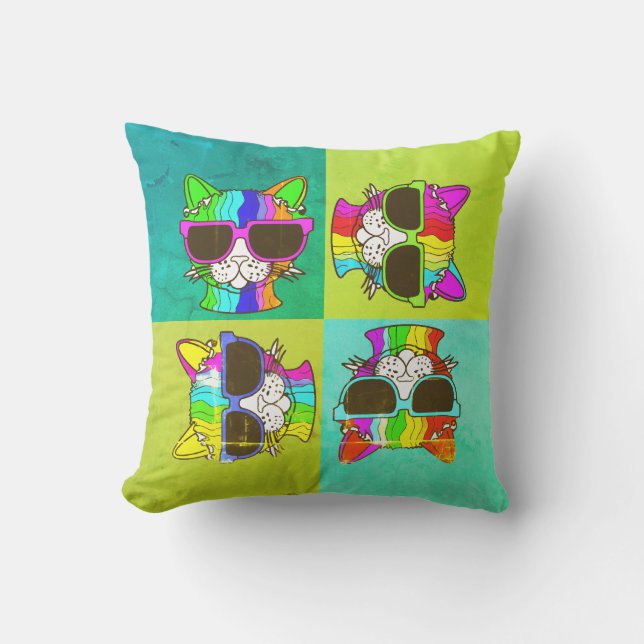 Cool Colourful Cats Cushion (Front)
