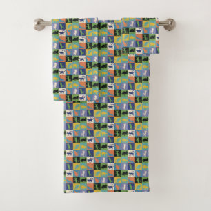 Cool Colourful Cats in Quilt Squares Bath Towel Set