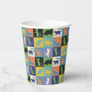 Cool Colourful Cats in Quilt Squares Paper Cups