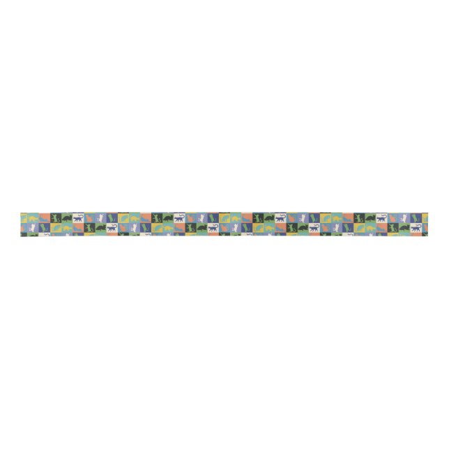 Cool Colourful Cats in Quilt Squares Satin Ribbon (Front)
