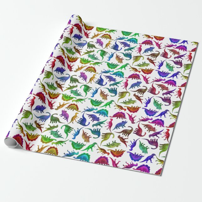 Cool Colourful Dinosaurs Wrapping Paper (Unrolled)