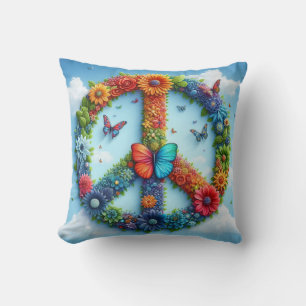 Cool & Colourful Floral Peace Sign with Butterfly Cushion