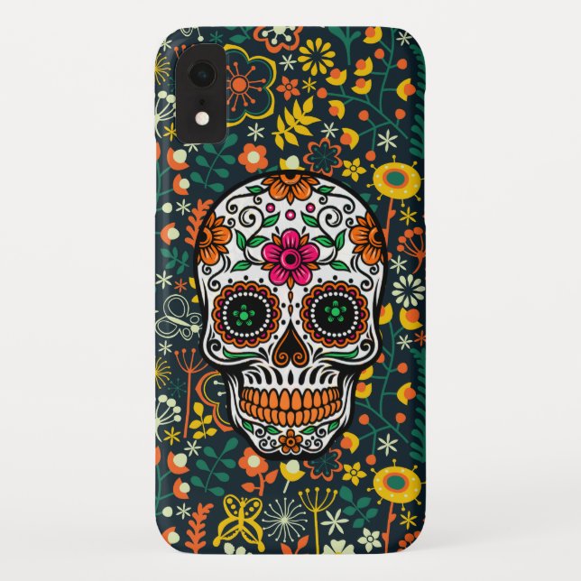 Cool Colourful Floral Sugar Skull Case-Mate iPhone Case (Back)