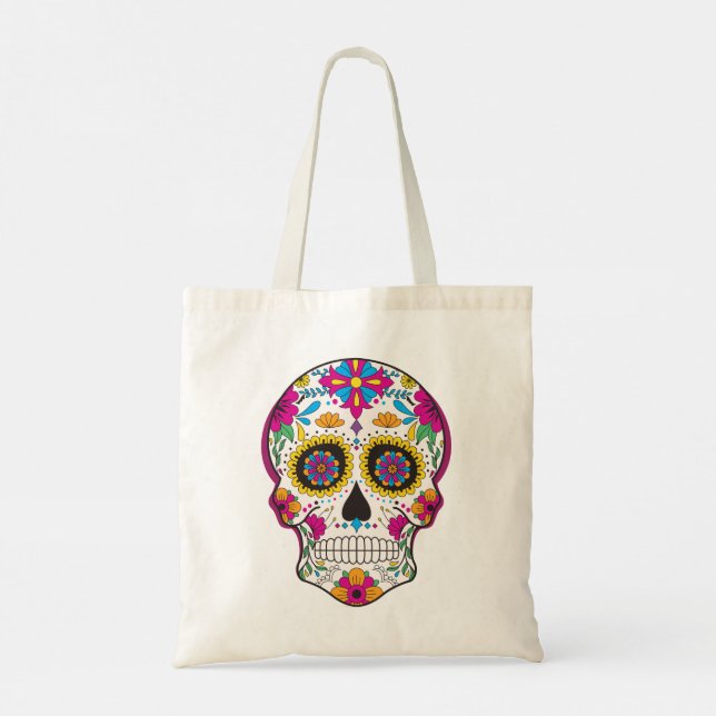 Cool colourful floral sugar skull tote bag (Back)
