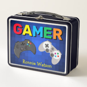 Cool Colourful GAMER Kids   Personalised Metal Lunch Box
