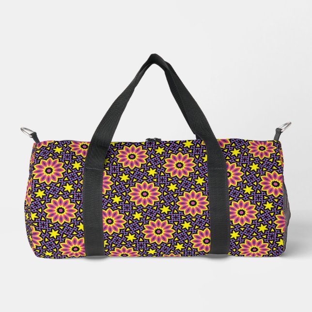 Cool Colourful Geometric Retro Flower Pattern Duffle Bag (Front)