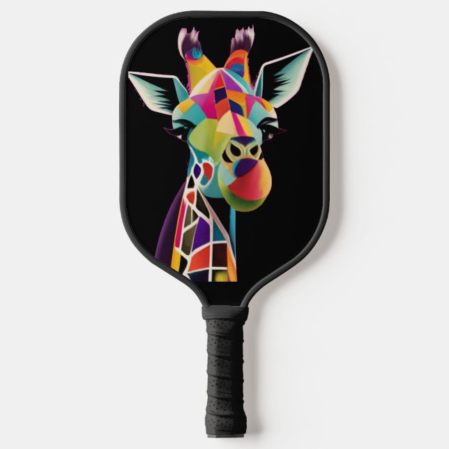 Cool Colourful Giraffe Face Abstract Pickleball Paddle (Front)