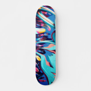 Cool Colourful Girly Blue Graffiti Skateboard
