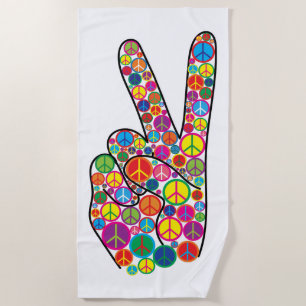Cool Colourful Groovy Peace Signs Hand Beach Towel