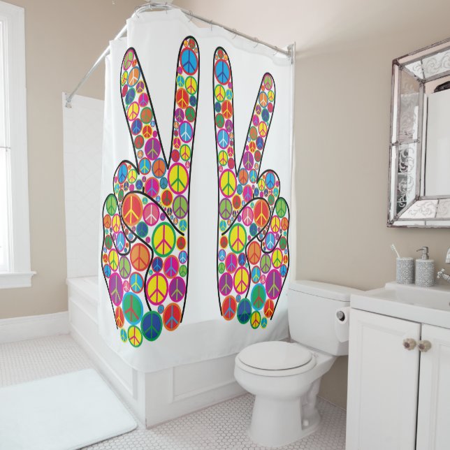 Cool Colourful Groovy Peace Signs Shower Curtain (In Situ)